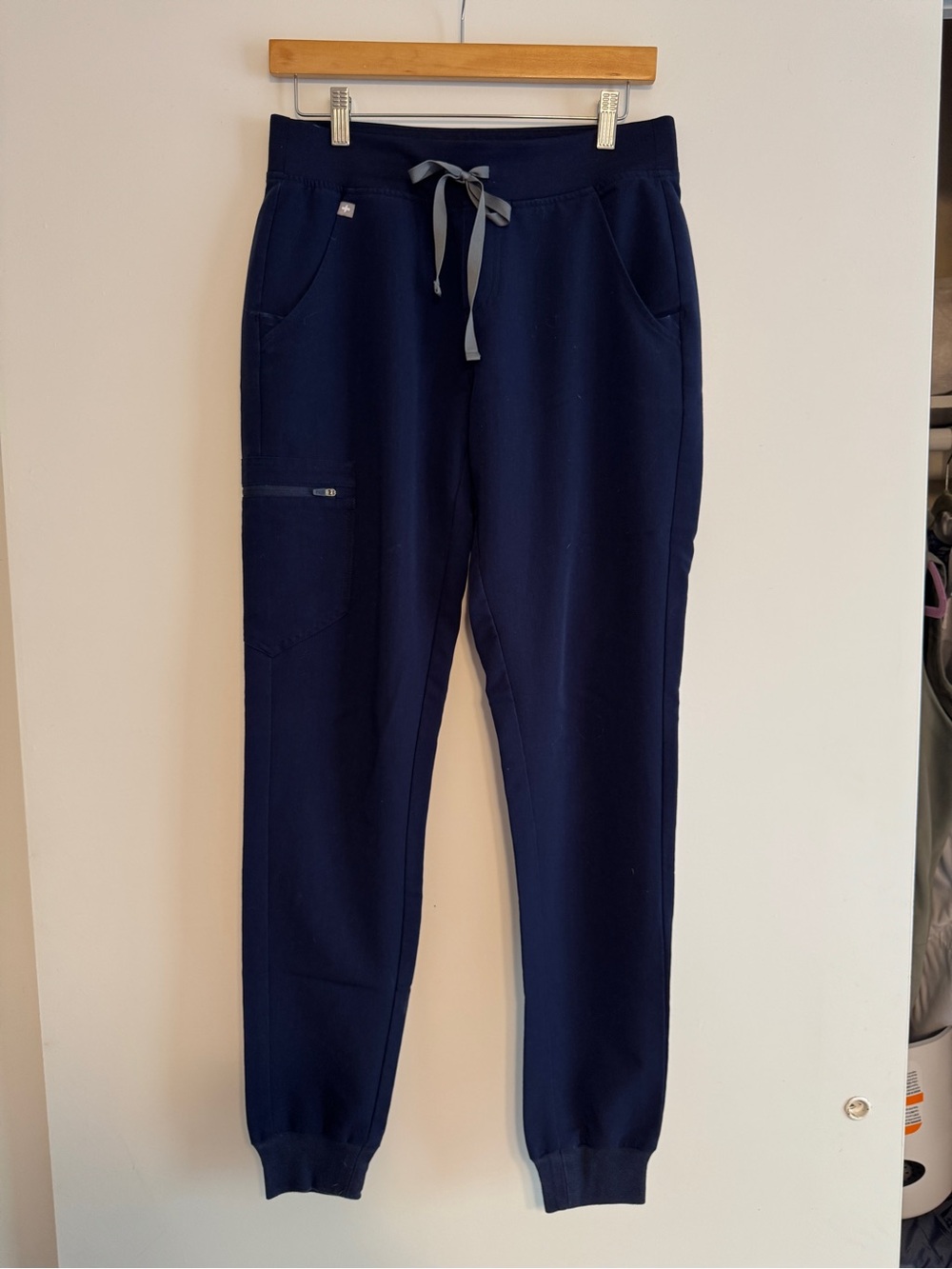 Figs Navy High Waisted Zamora Joggers with Gray Drawstring